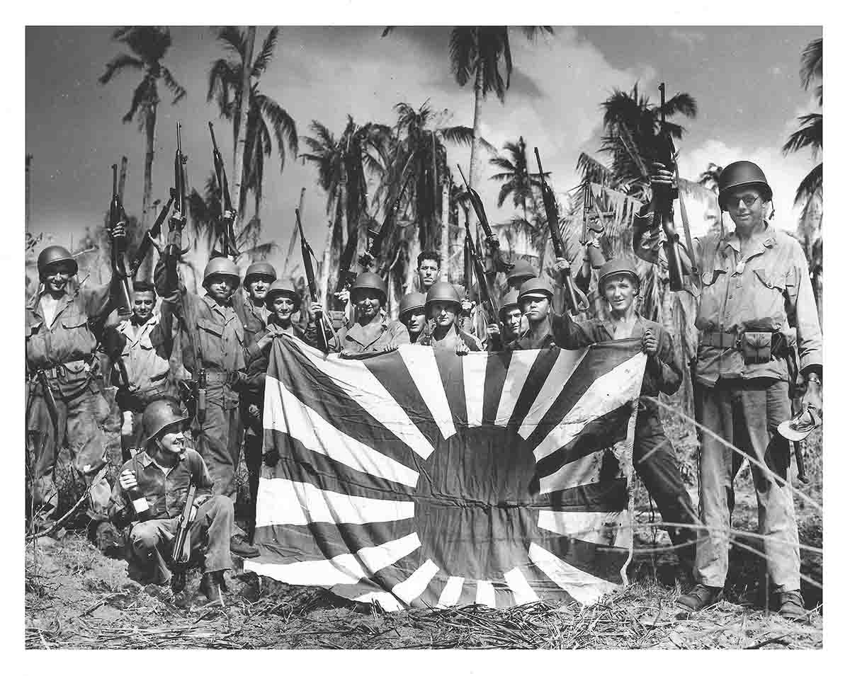 These U.S. Navy CBs in the Pacific are all holding M1 .30 Carbines, except for a couple with Thompson submachine guns.